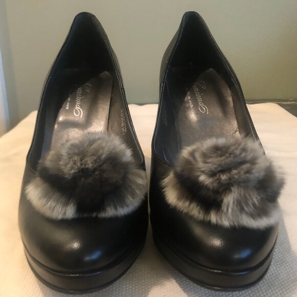 NEW (NWOT) Carisma Italian black leather platform pumps w/ gray fur sz 9 - Picture 13 of 15